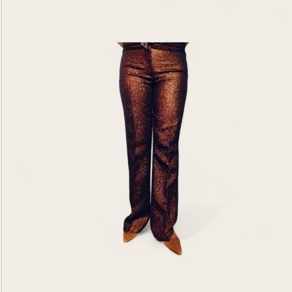 NWT BCBG MAXAZRIA Bronze Metallic Pants, FLARED - Size 6 - Picture 3 of 6